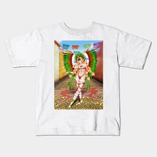 Christmas Quetzalcoatl Rudos Mask Background Kids T-Shirt